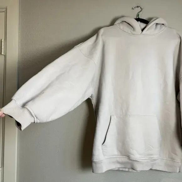 Blakely Oversized Hoodie Size Large Cream Unisex Back Graphic Logo Soft Solid - Picture 3 of 9